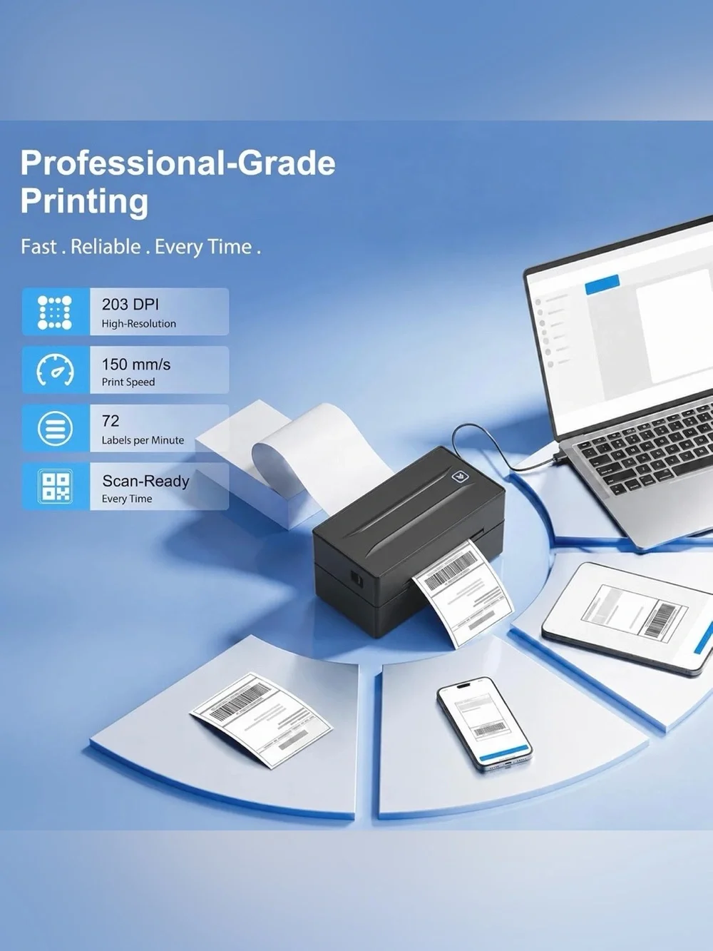 Compact Black Thermal Label Printer for Home Office and Shipping